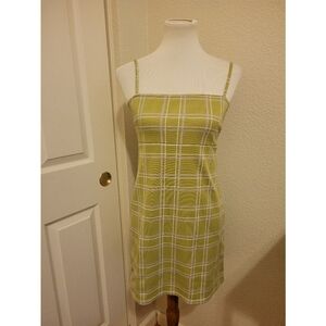 Popular Basics Lime Plaid Mini Dress Size M SO CUTE
